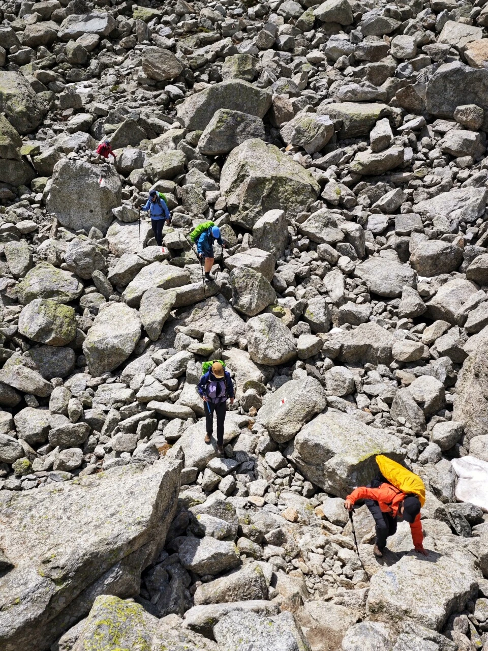 Navigating the boulder field below the Fenêtre d'Arpette
