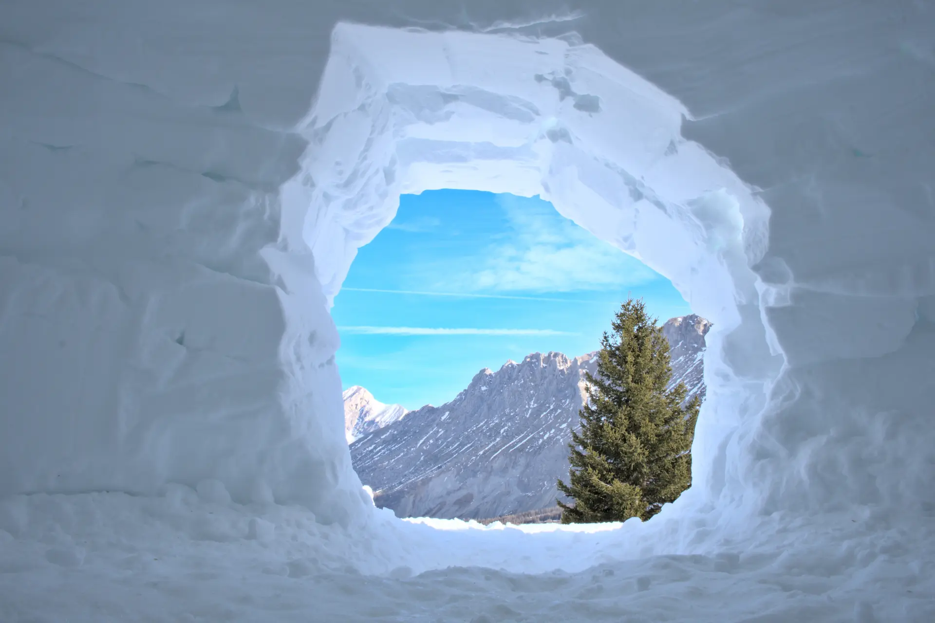 Inside snow igloo