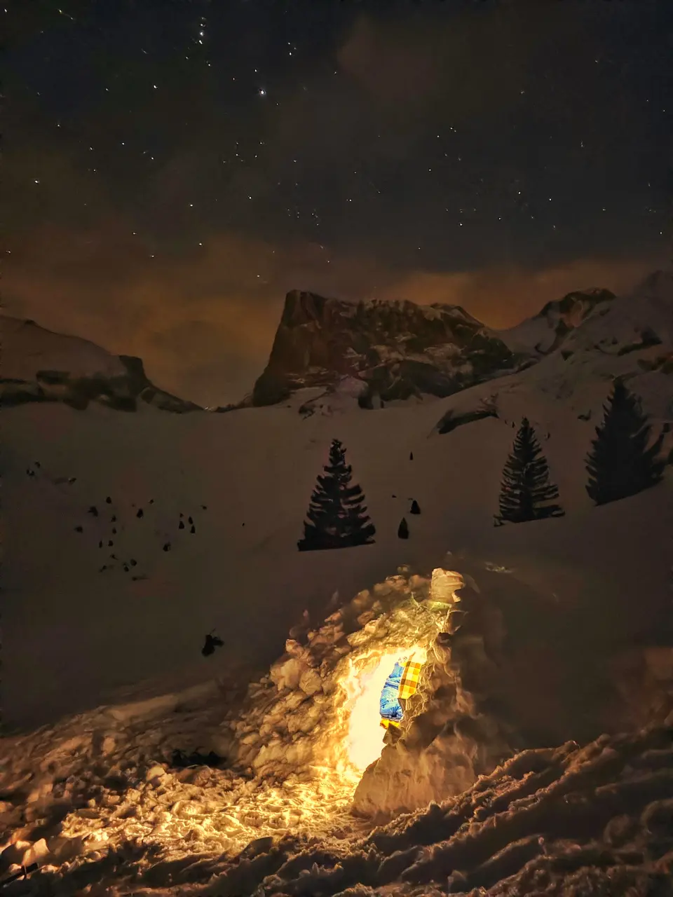 Night in an igloo in the Alps