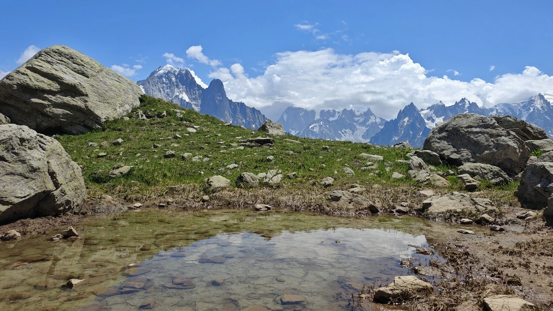 The Mont-Blanc massif reflected in one of the lacs des Chéserys