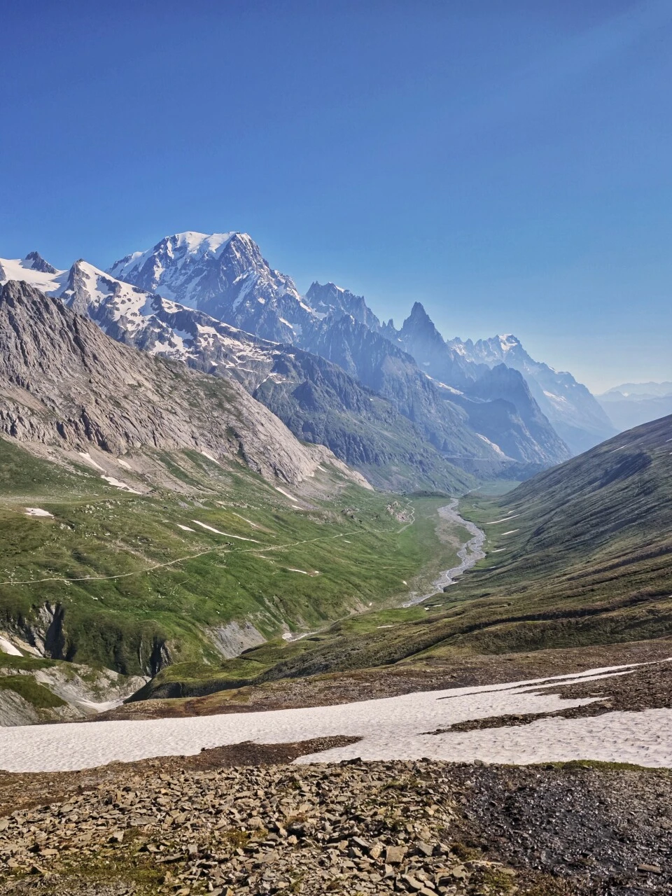 Val Veni and the Mont Blanc massif, snowfields and high-altitude pastures